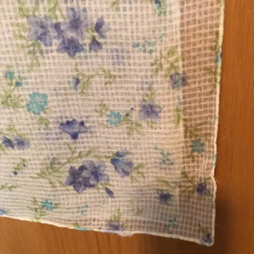 3/$15 Vintage White Grid Oblong Scarf Delicate Airy Blue Cornflowers Floral
